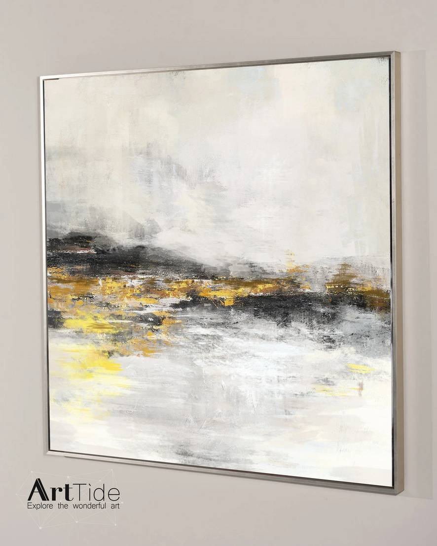 White Handmade Living Room Yellow Abstract Canvas Wall Art EL6CZ